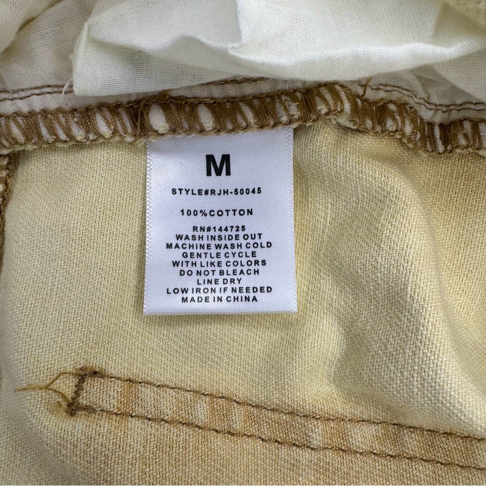 New American Bazi CROPPED CARGO JEANS In TAN WASH Yellow Wide Leg Women’s Size M - Picture 9 of 11